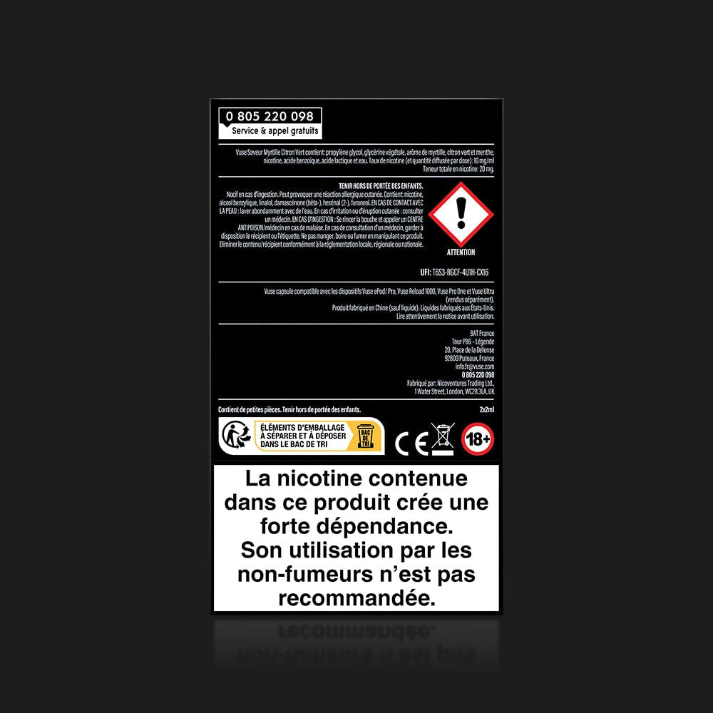 Vuse Ultra Saveur Myrtille Citron Vert