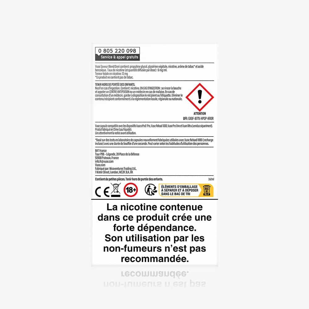 Recharge Gamme Classique Saveur Blend Doré